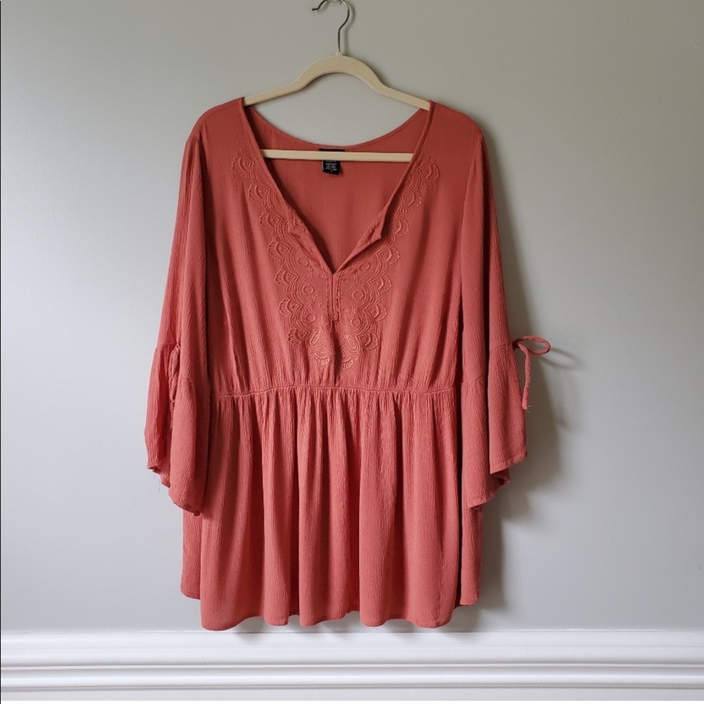TORRID | Orange Embroidered V-Neck Top | 1